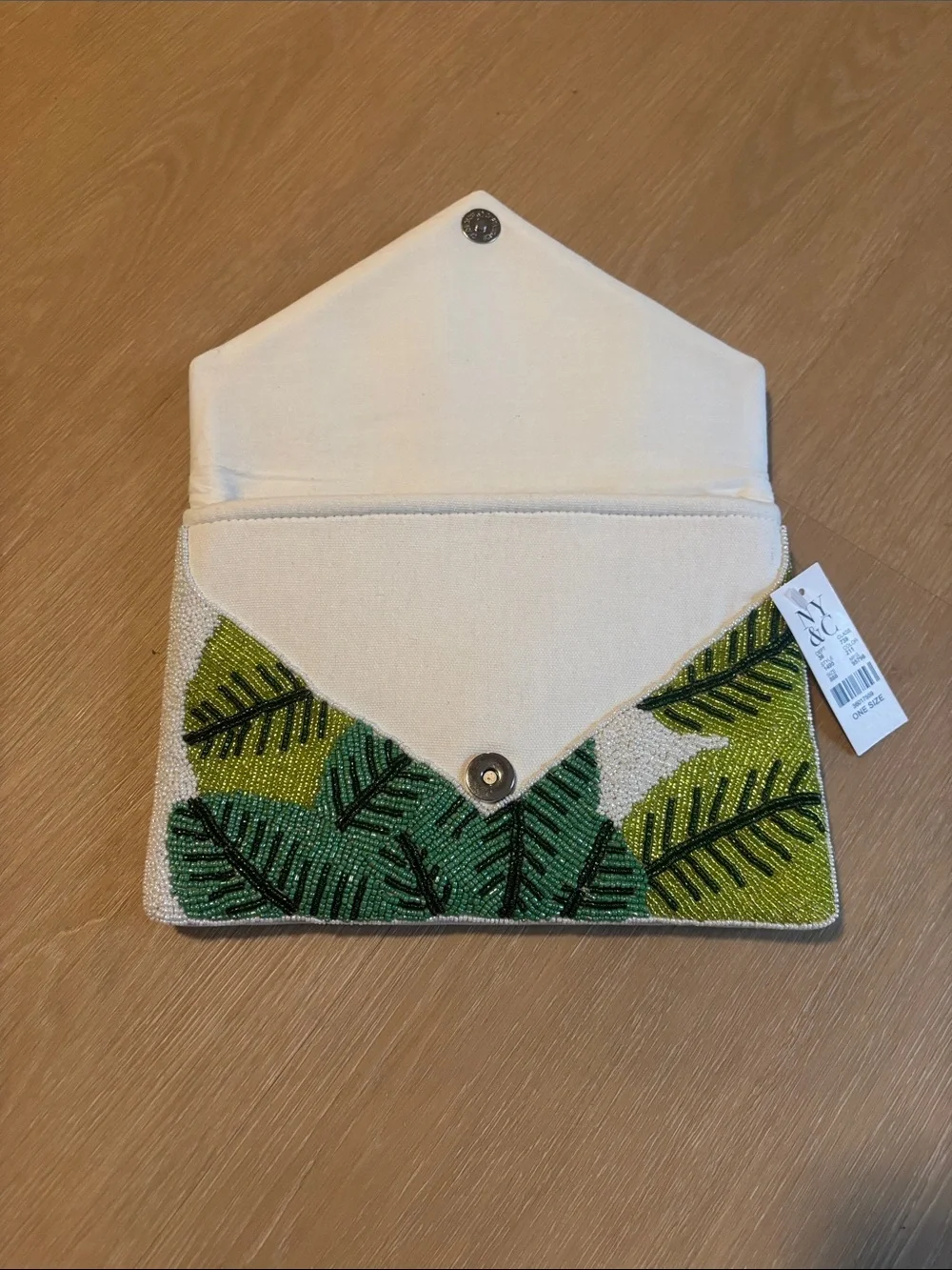NEW New York & Company Tropical Leaf Beaded Clutch
